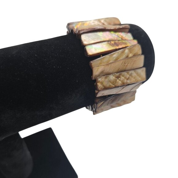 Unbranded Jewelry - Women's Arm Wristlet Wide Iridescent Abalone Shell Stretchy Bracelet Jewelry